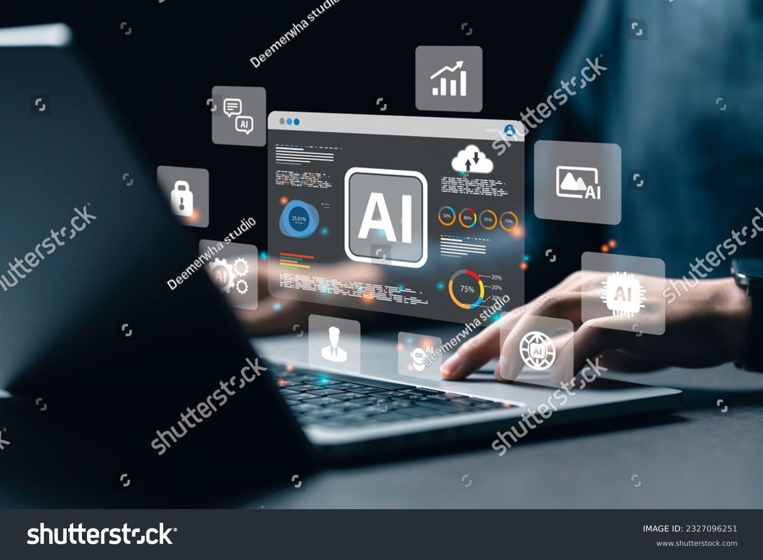 a data analyst using technology AI for working tool for data analysis Chatbot Chat with AI, using technology smart robot AI, artificial intelligence to generate something or Help solve work problems. #2327096251