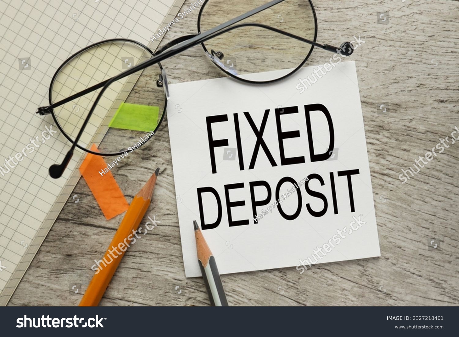 Fixed Deposit workspace with text on white sticker. #2327218401