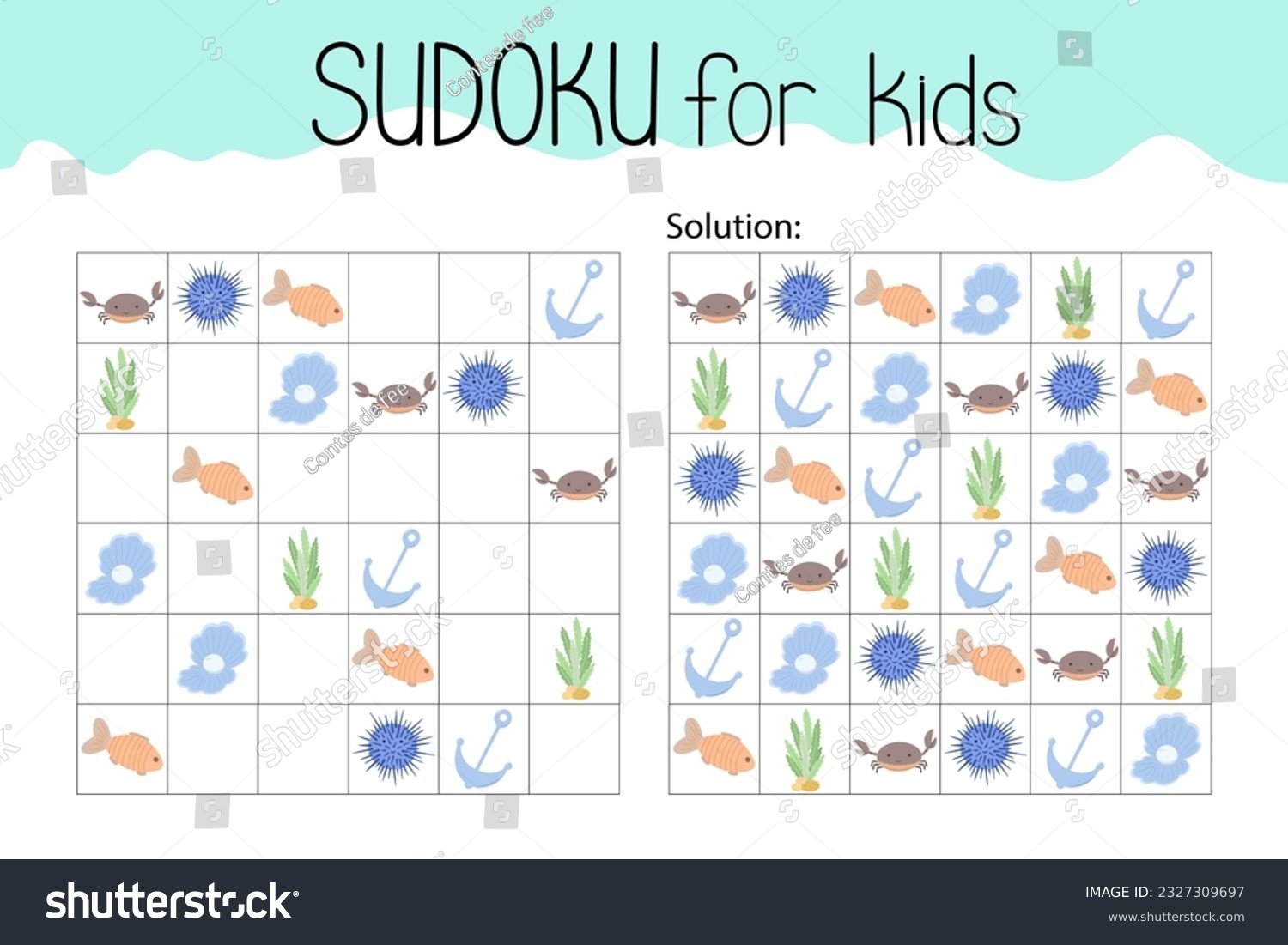 Sea creatures and objects sudoku educational - Royalty Free Stock ...