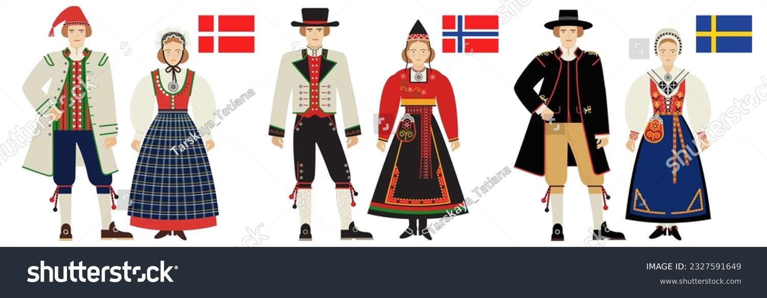 Flags And Folk Costumes Of The Scandinavian - Royalty Free Stock Vector ...