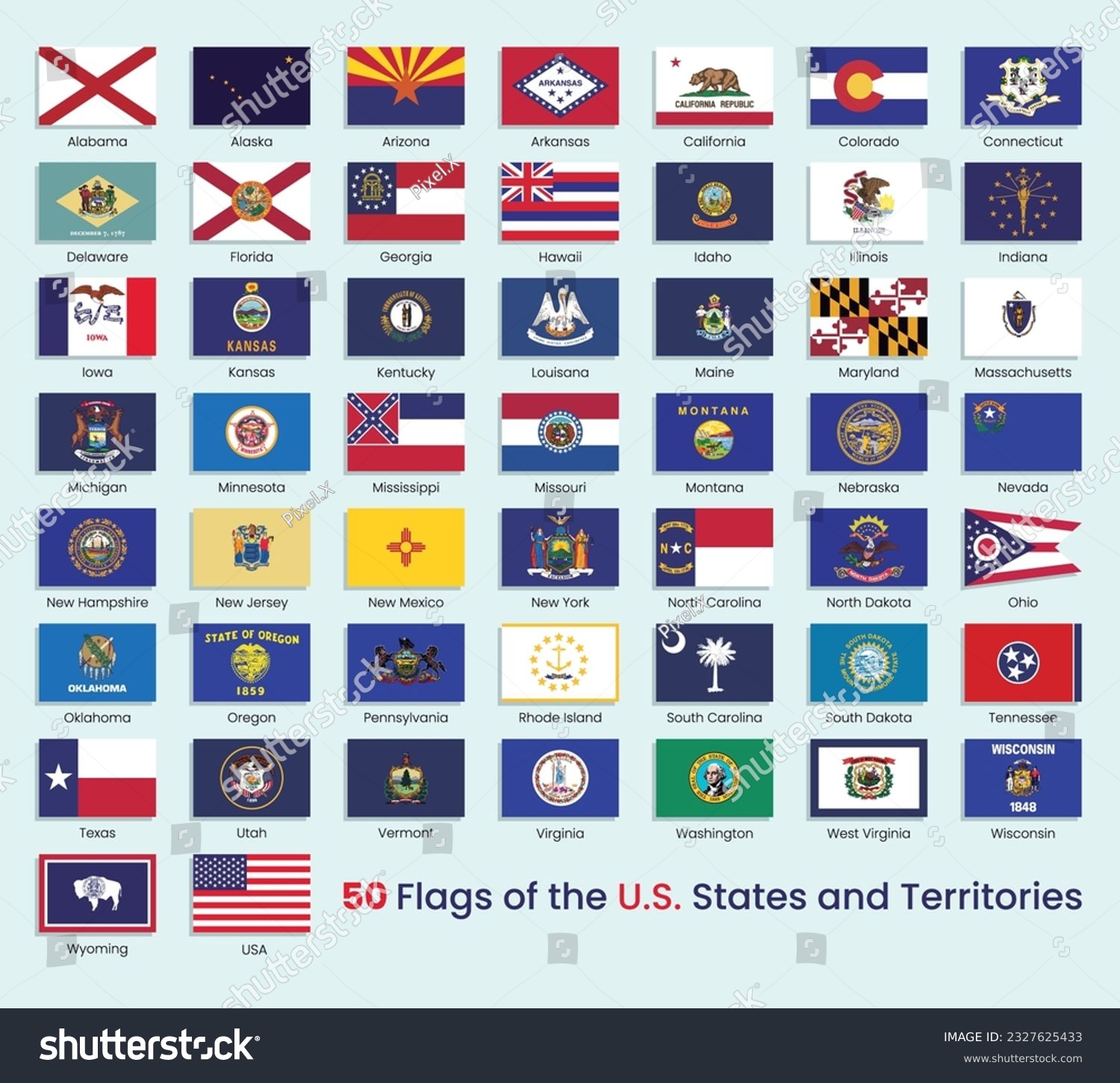 50 Flags of the U.S. states and territories. - Royalty Free Stock ...