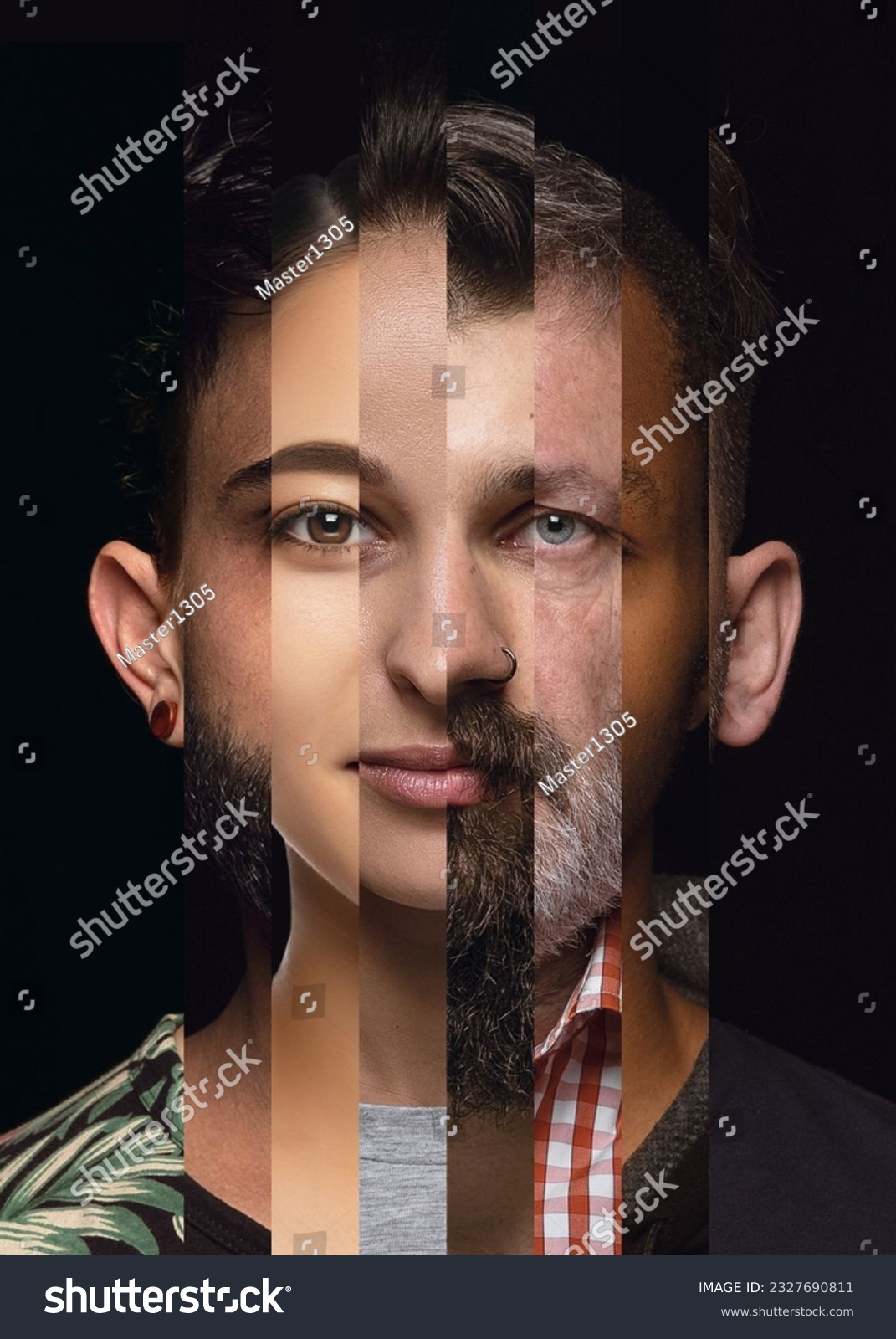 Human face made from different portrait of men and women of diverse age and race. Combination of faces. Concept of social equality, human rights, freedom, diversity, acceptance #2327690811
