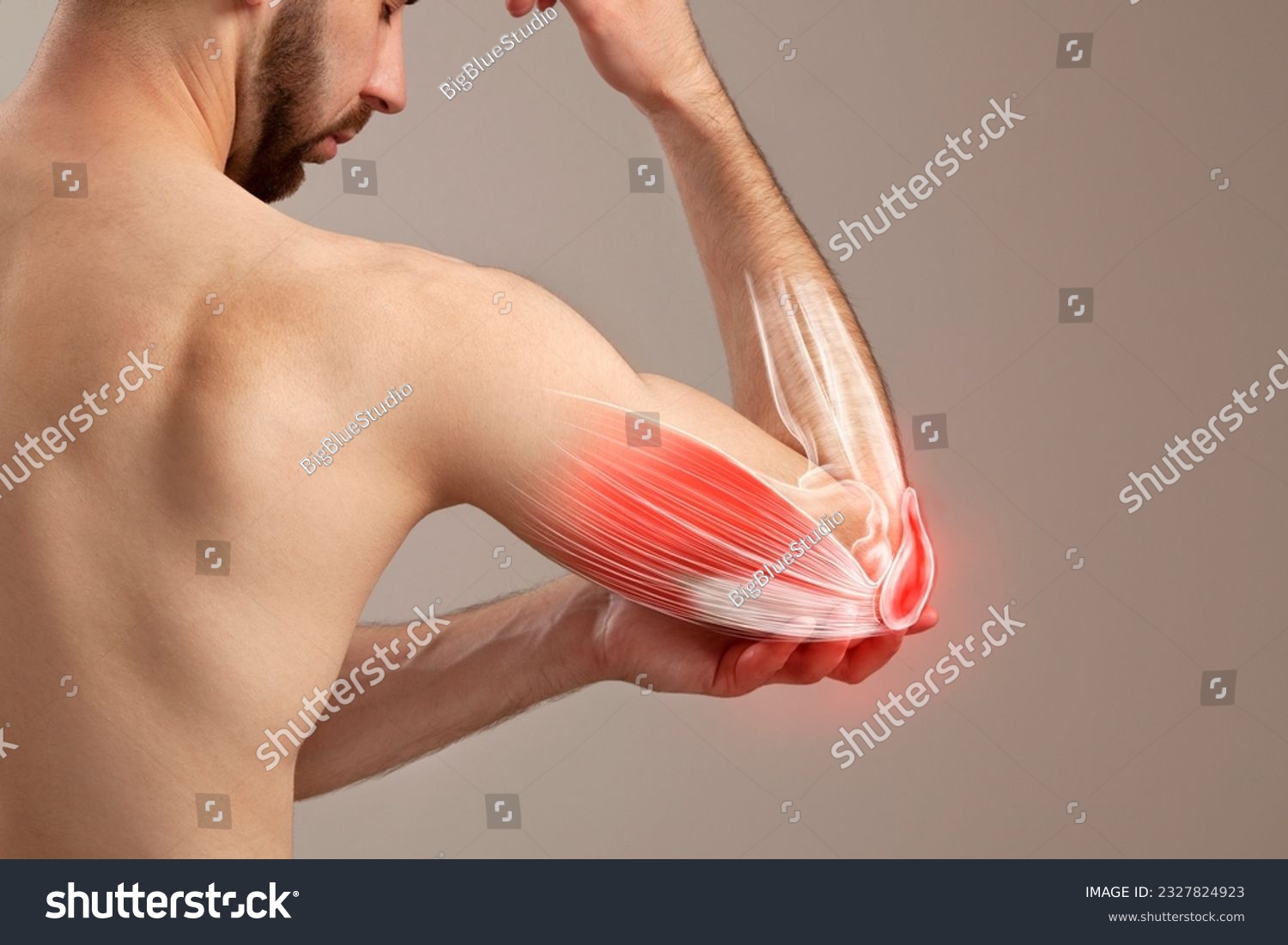 A Man's Grip on His Painful Elbow, human arm pain #2327824923
