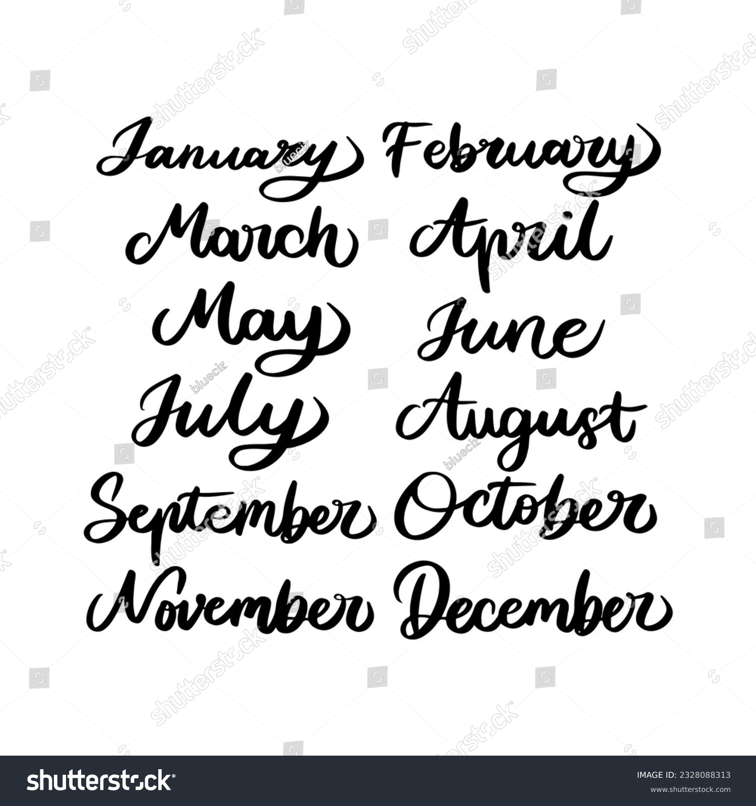 Month name handlettering set. January, February, - Royalty Free Stock ...