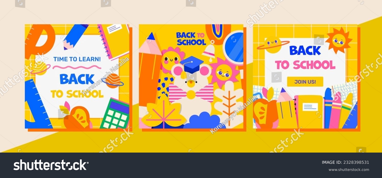 Set of 3 Back to School Templates. Modern, - Royalty Free Stock Vector ...