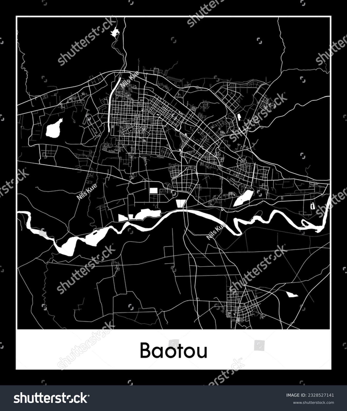 Baotou China Asia City map black white vector - Royalty Free Stock ...