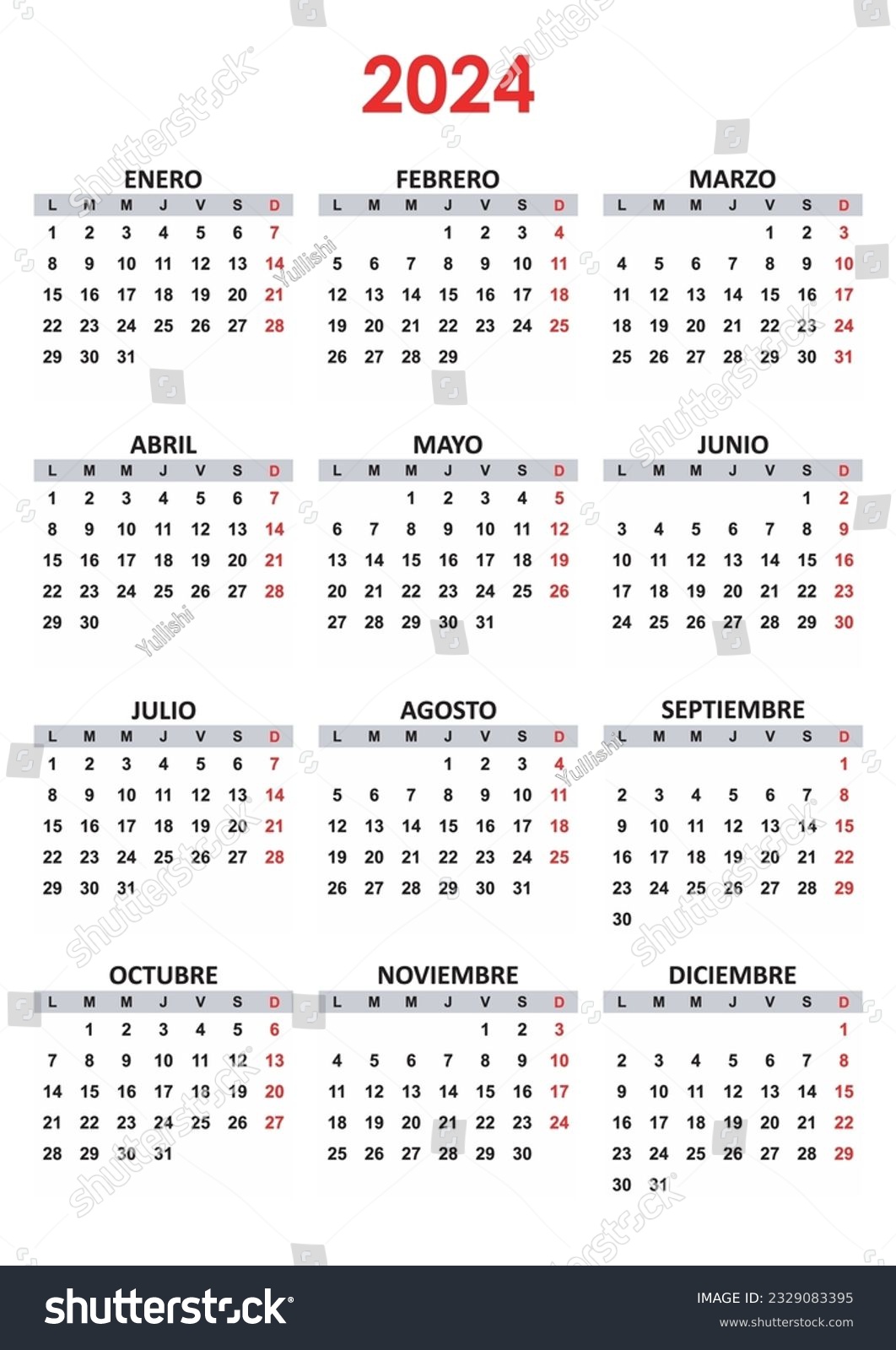 Spanish Yearly calendar. 2024 mockup. Annual - Royalty Free Stock ...