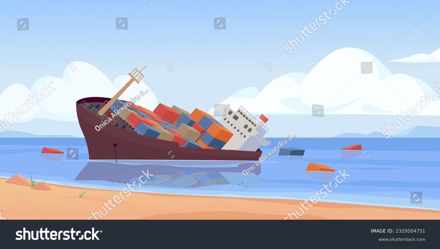 sunken ship background, shipwreck of cargo ship. - Royalty Free Stock ...