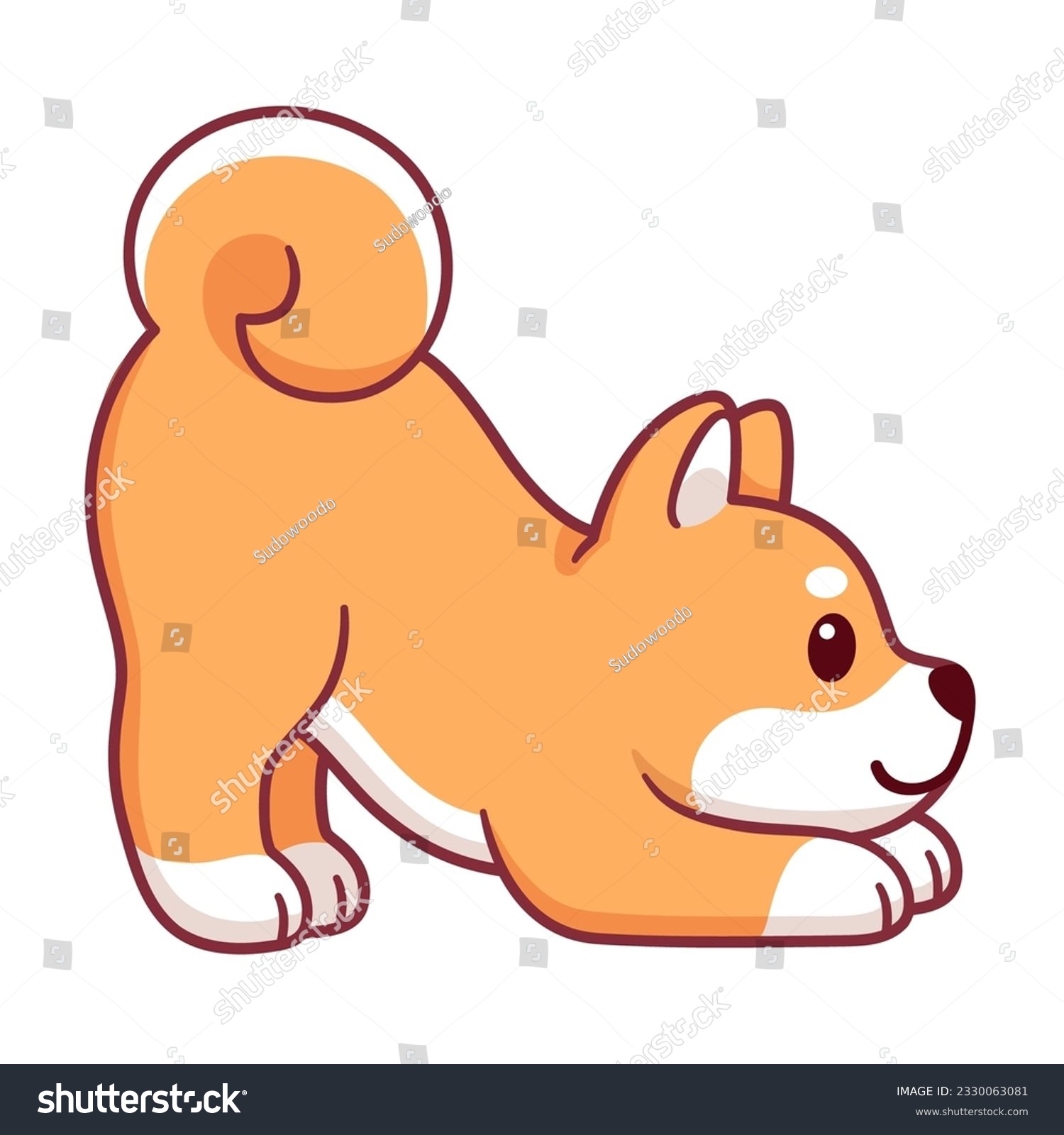 Cute cartoon dog doing yoga. Kawaii Shiba Inu in - Royalty Free Stock ...