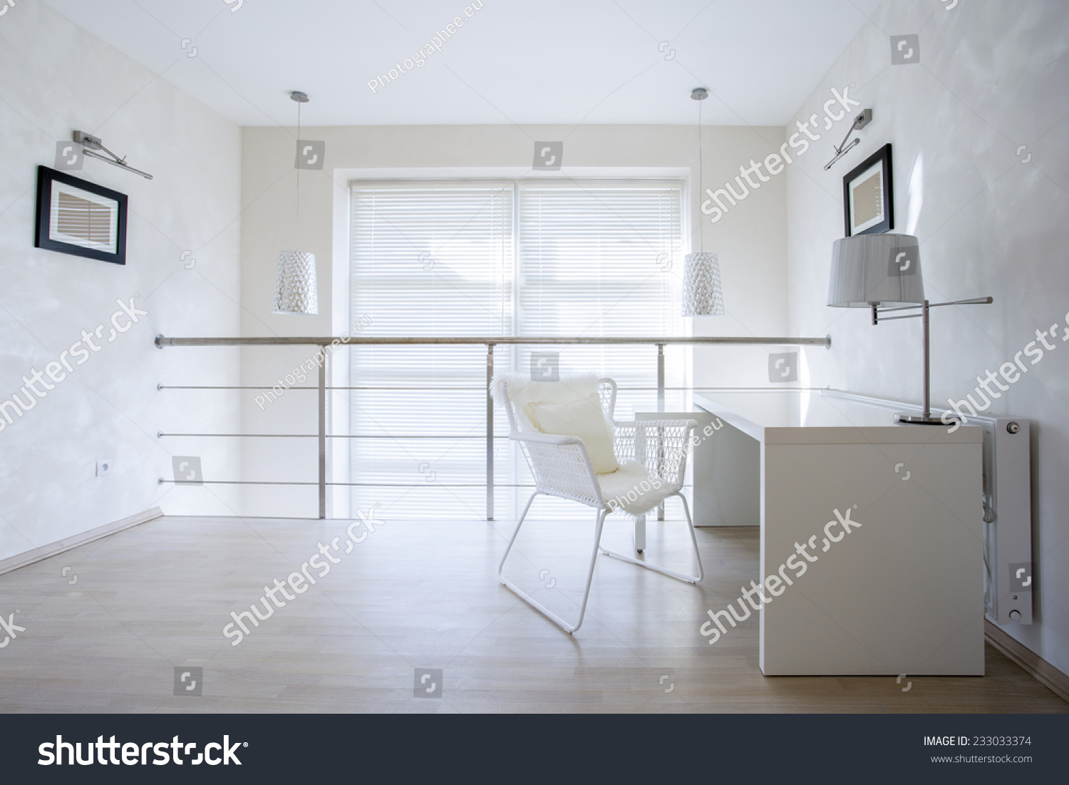 Horizontal view of small private office at home #233033374