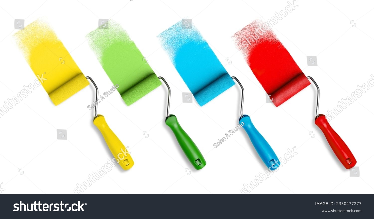 Paint roller brush set. Colorful paint rollers with stroke isolated on white #2330477277