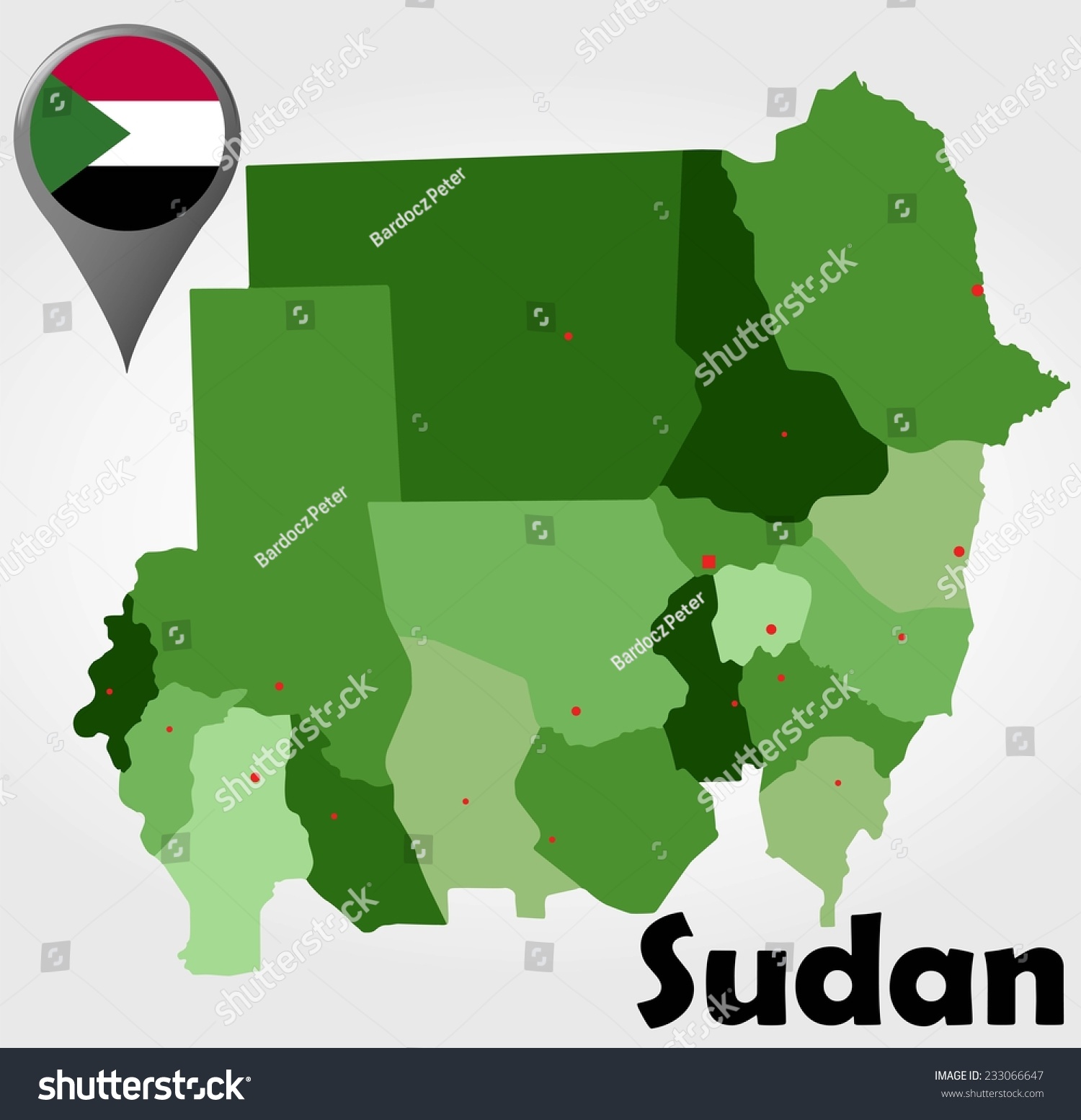 Sudan political map with green shades and map pointer. #233066647