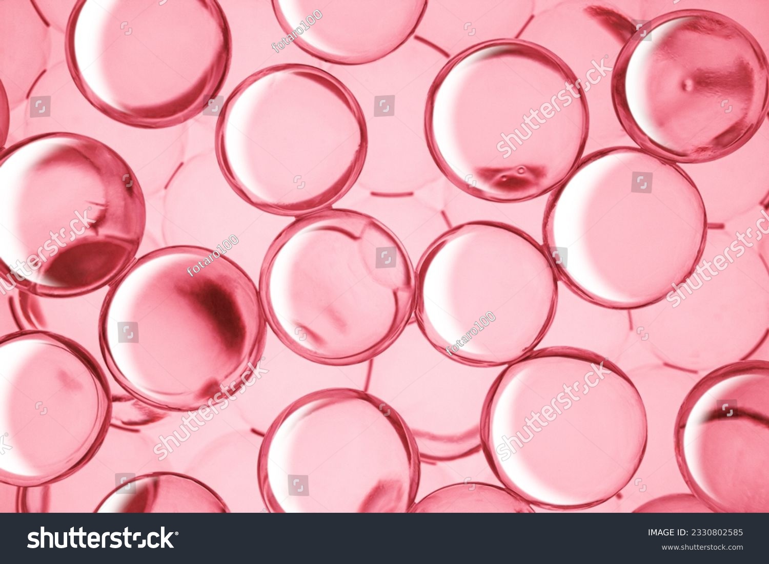 Cream gel drops red transparent cosmetic sample texture with bubbles on pink background #2330802585