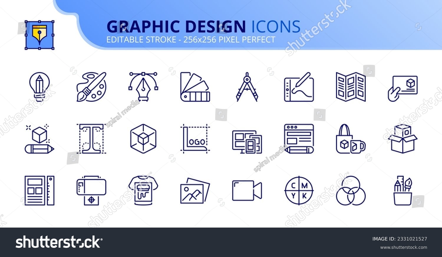 Line icons about graphic design. Contains such icons as vector, illustation, web design, and print. Editable stroke Vector 256x256 pixel perfect #2331021527
