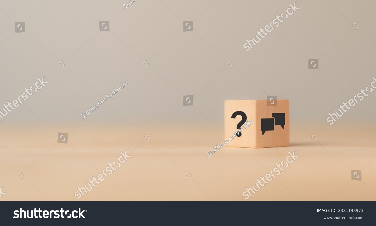 Q and A concept. Q and A symbols on wooden cube block on a grey background. Illustration for frequently asked questions concepts in websites, social networks, business issues. Recommendation concept. #2331198973