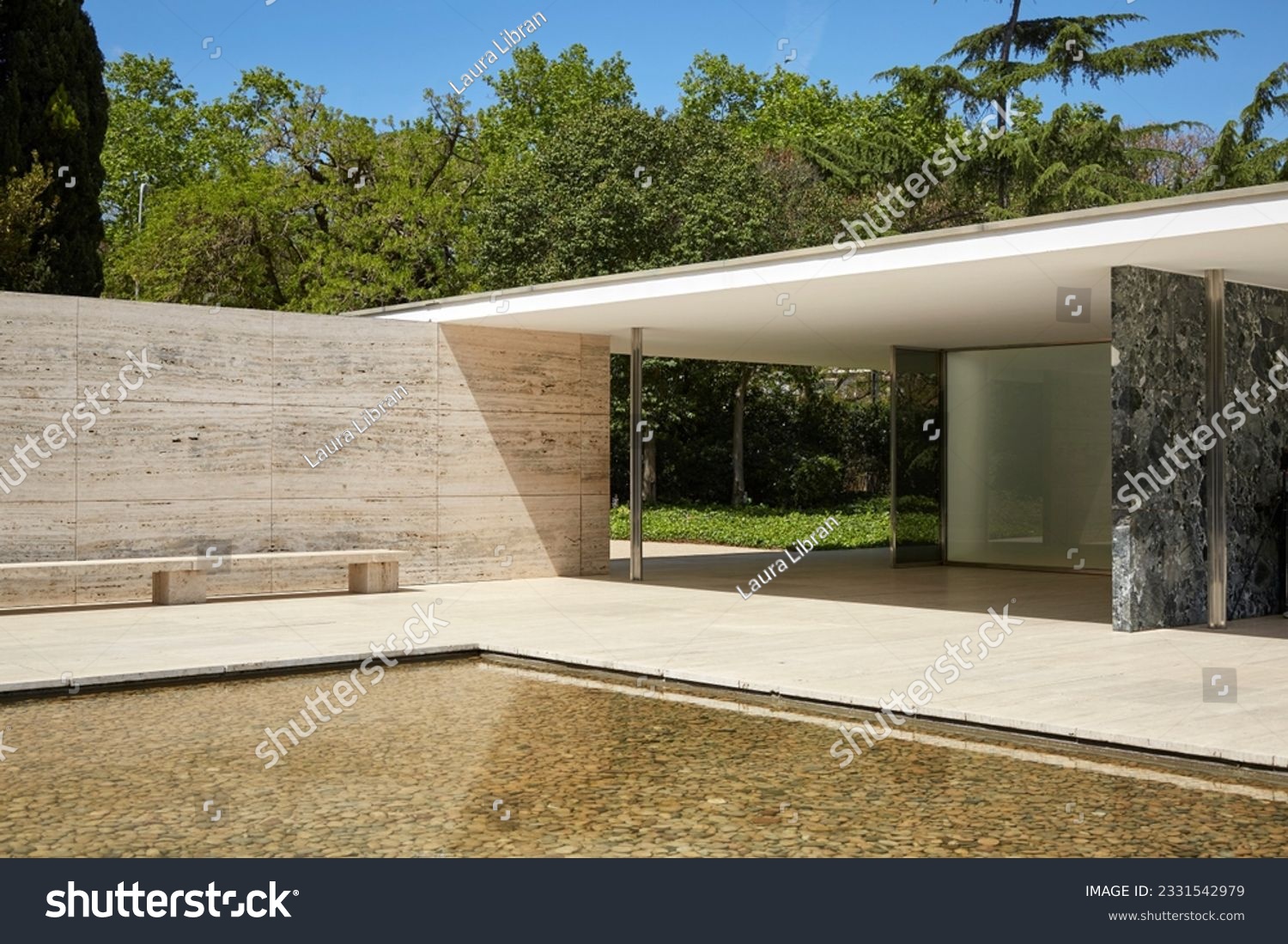 German Pavilion, designed by Ludwig Mies Van Der Rohe, in Barcelona, Spain. #2331542979