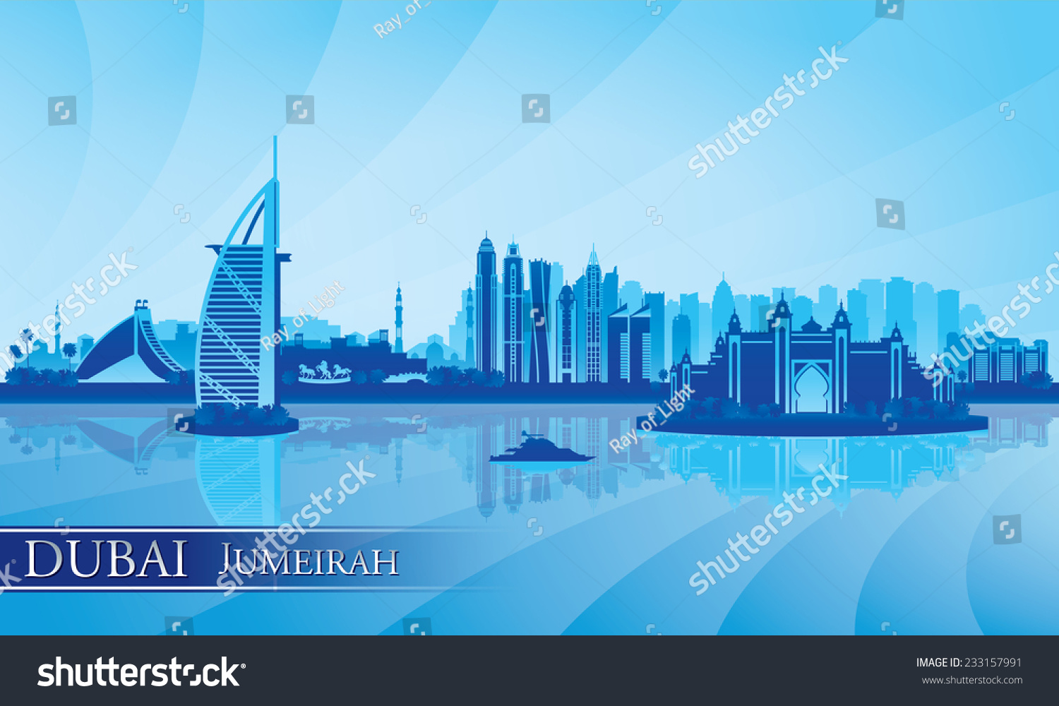 Dubai Jumeirah skyline silhouette background, - Royalty Free Stock ...