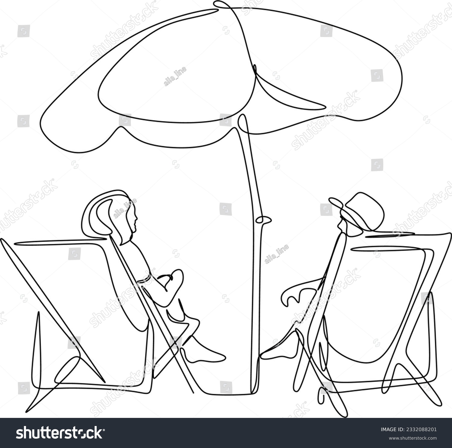 Summer Vacation Concept In Line Art Drawing - Royalty Free Stock Vector 