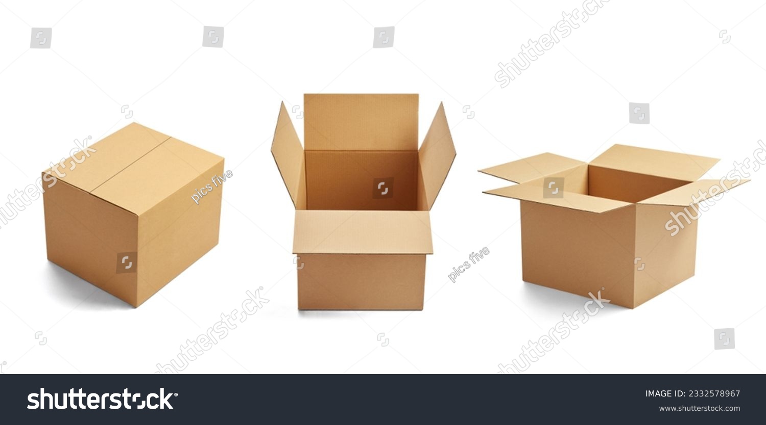 collection of various of  a cardboard box on white background, each one is shot separately #2332578967
