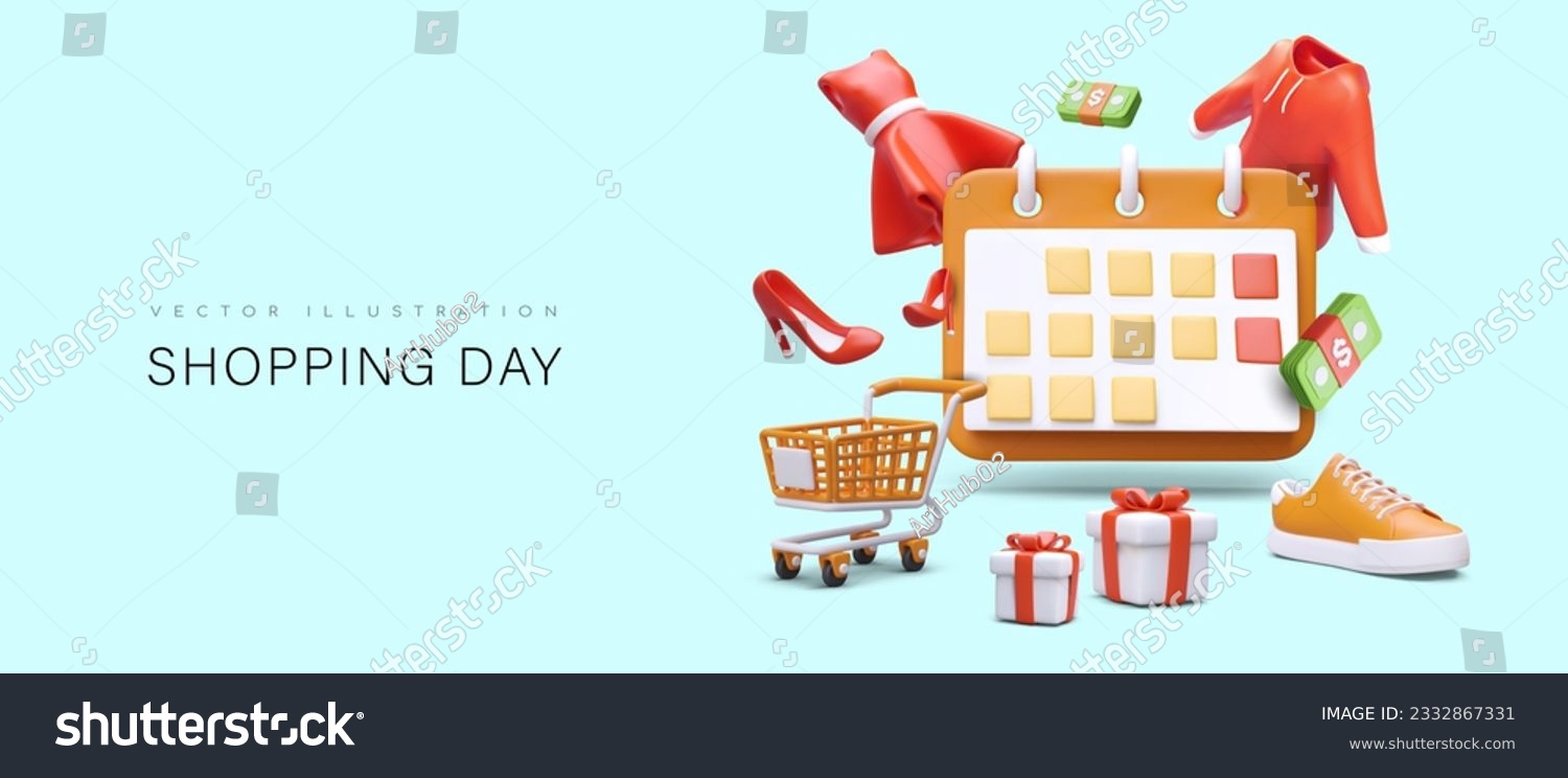 Shopping day. Huge tear off calendar, shopping Royalty Free Stock