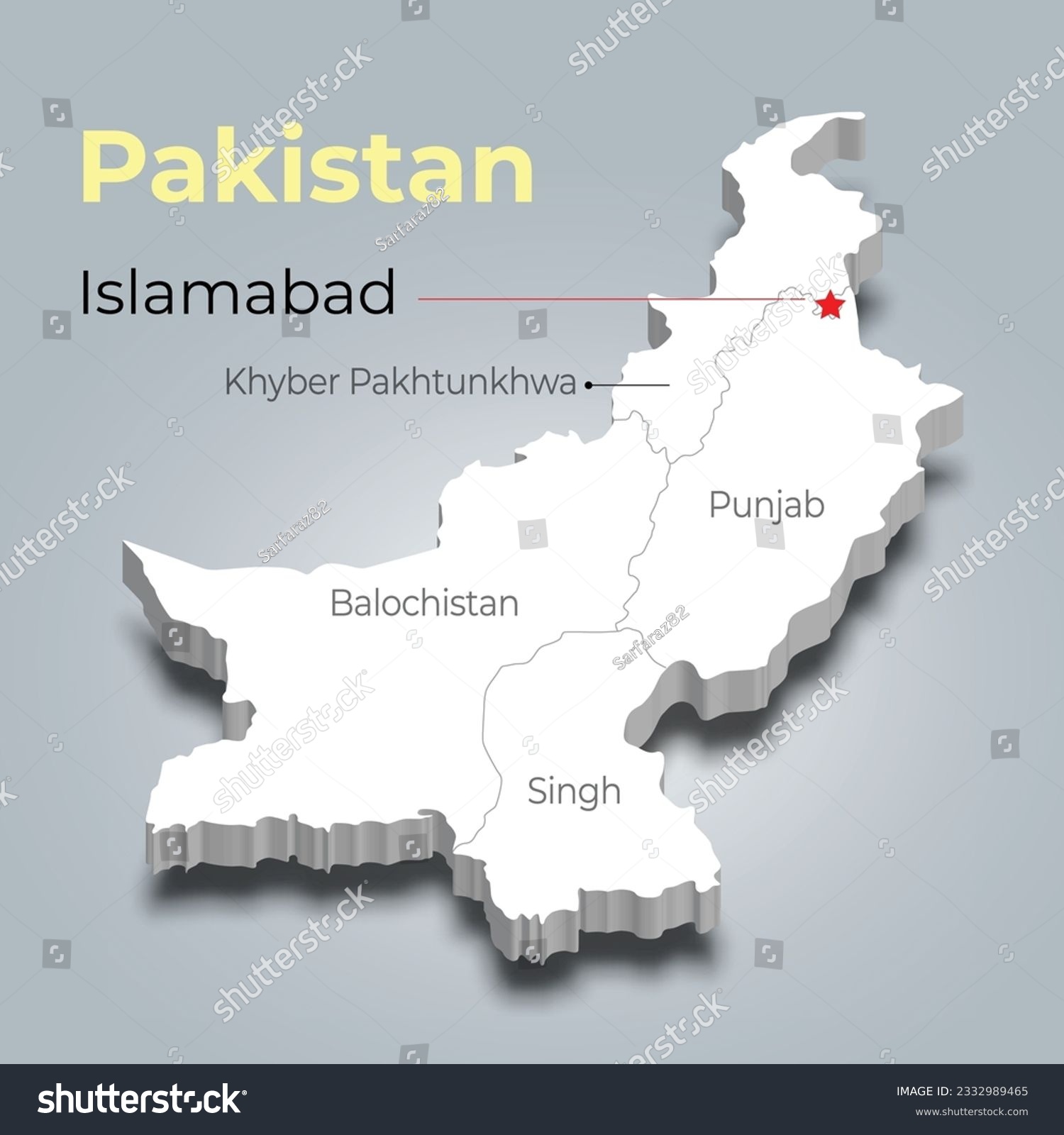 Pakistan 3d map with borders of regions and it’s - Royalty Free Stock ...