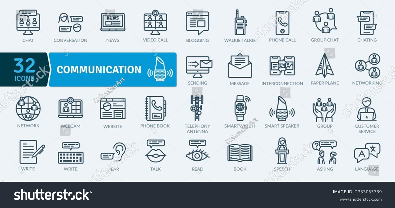Less Communication Icon Communication Icons Pack. Thin line icons set. - Royalty Free Stock ...