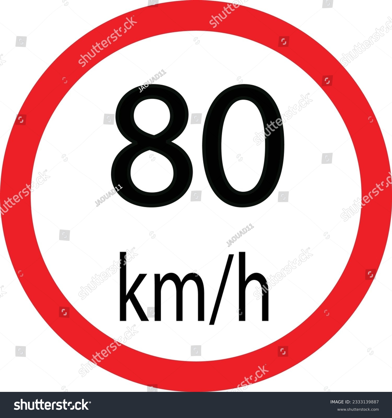 Maximum Speed Limit Sign 80 Km H. Isolated Road - Royalty Free Stock 