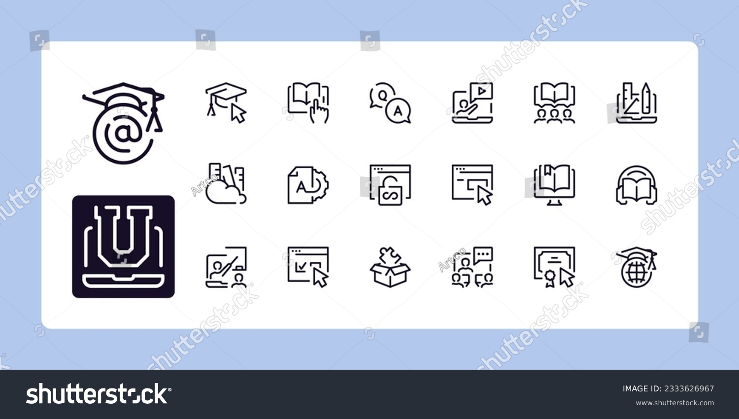 E-learning and online education line icon set. Outline symbol collection. Editable vector stroke. 384 and 192 Pixel Perfect scalable to 96px, 48px... #2333626967