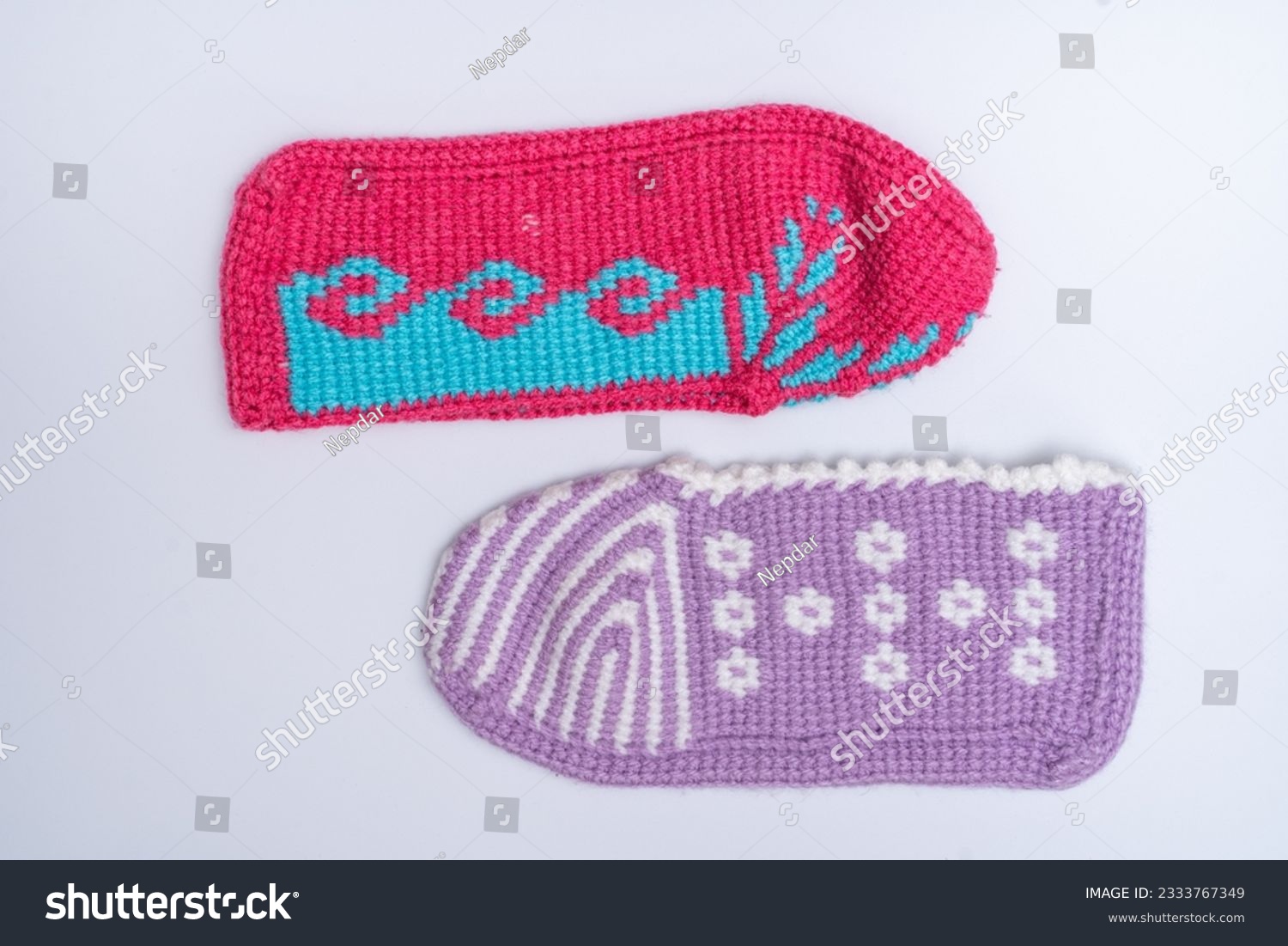 winter knitted socks.
Wool knit booties decorated with Anatolian motifs #2333767349