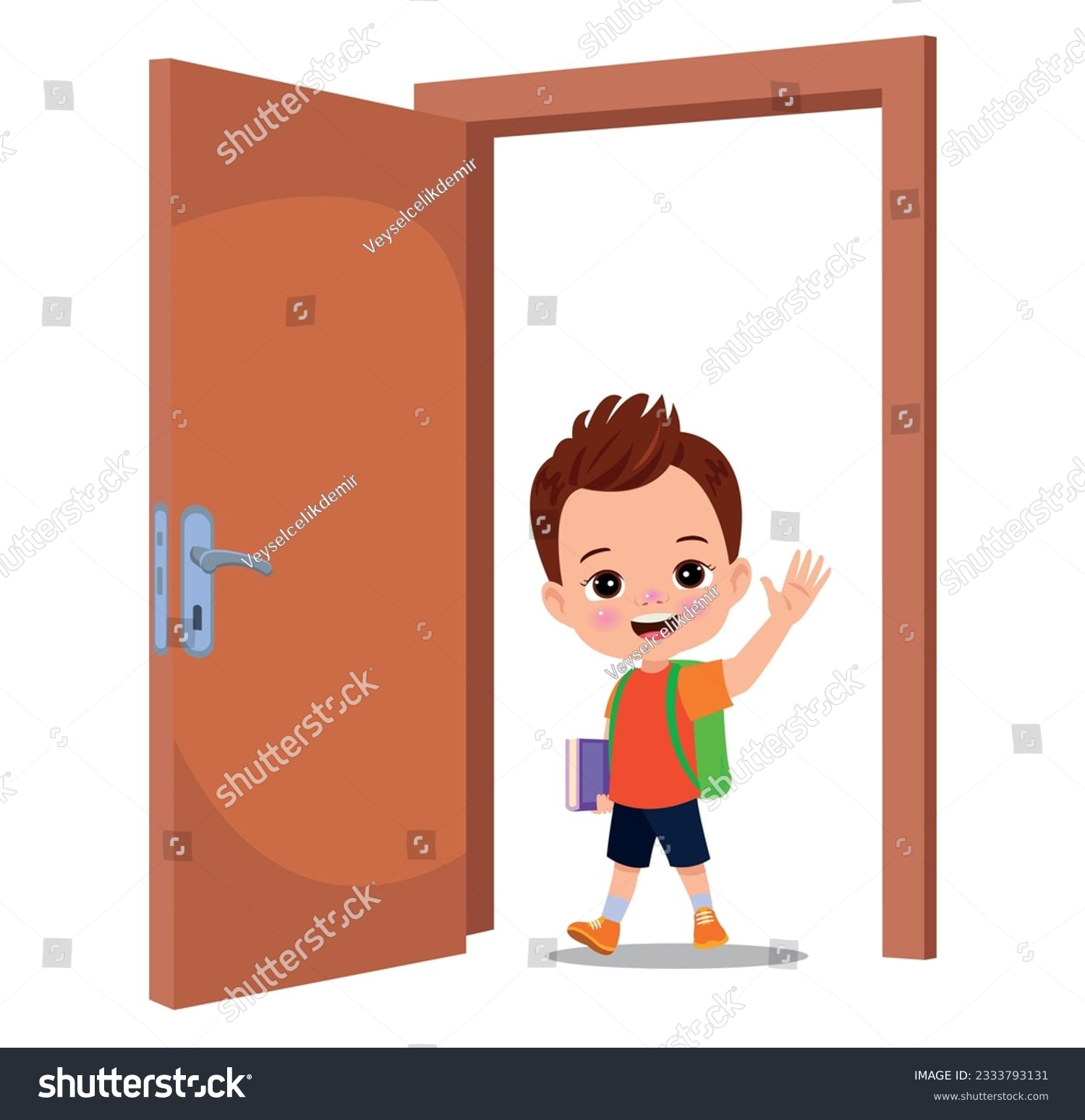 cute boy walking through open door - Royalty Free Stock Vector ...