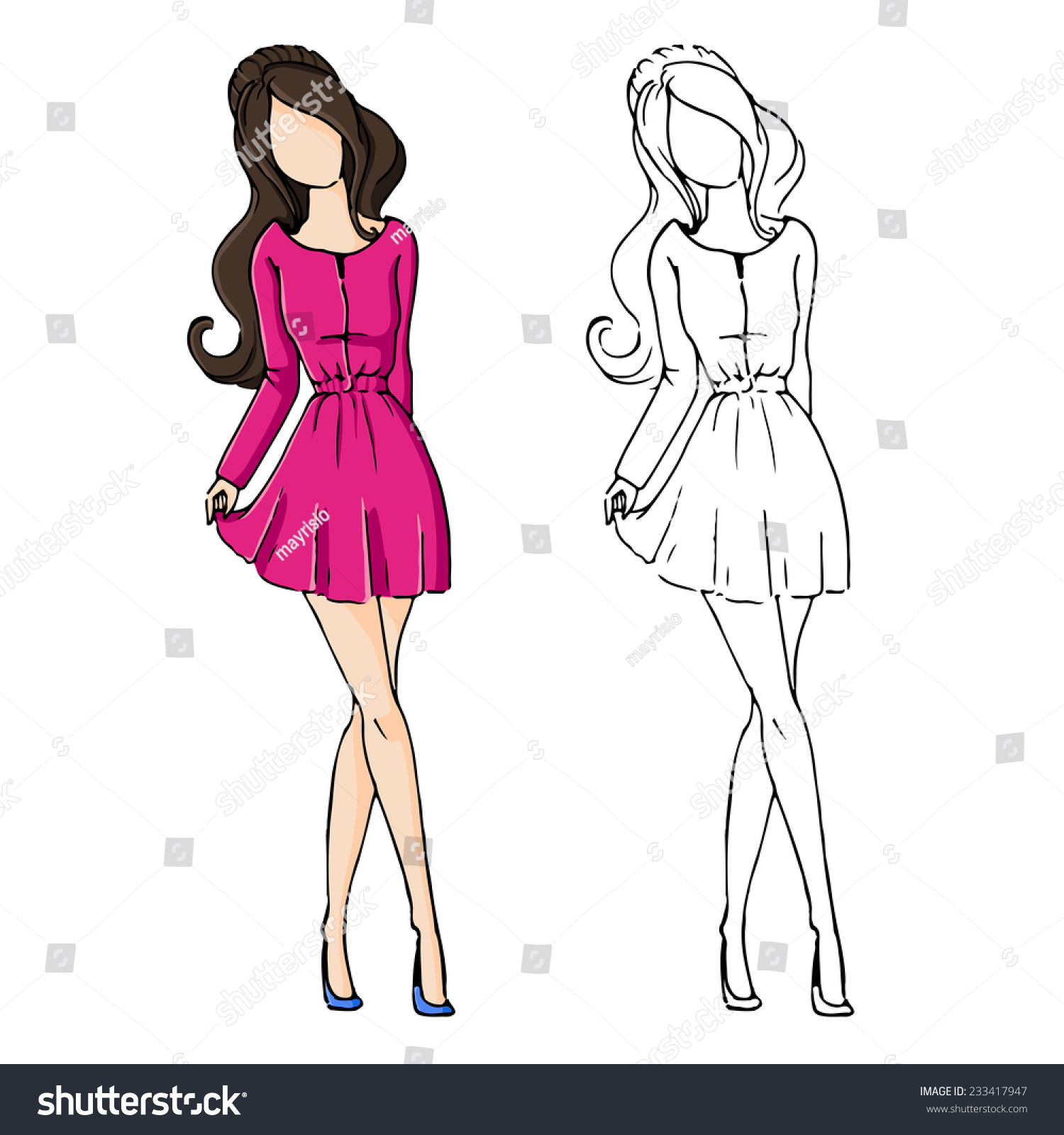 Beautiful Fashion Model, Cute Girl In Beautiful Dress, Cartoon, Sketch  Drawing, For Cosmetics, Spa, Beauty, Cream Stock Vector Illustration Of  Design, Pretty: 144066549