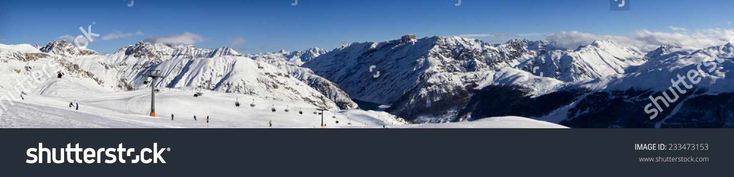 stunning view of skiing resort in Alps. Livigno, Italy #233473153