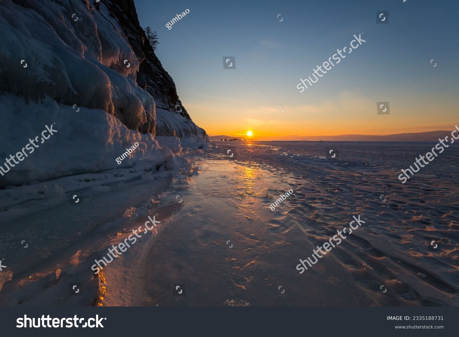 Coast of lake Baikal in winter, the deepest and largest freshwater lake by volume in the world, located in southern Siberia, Russia #2335188731