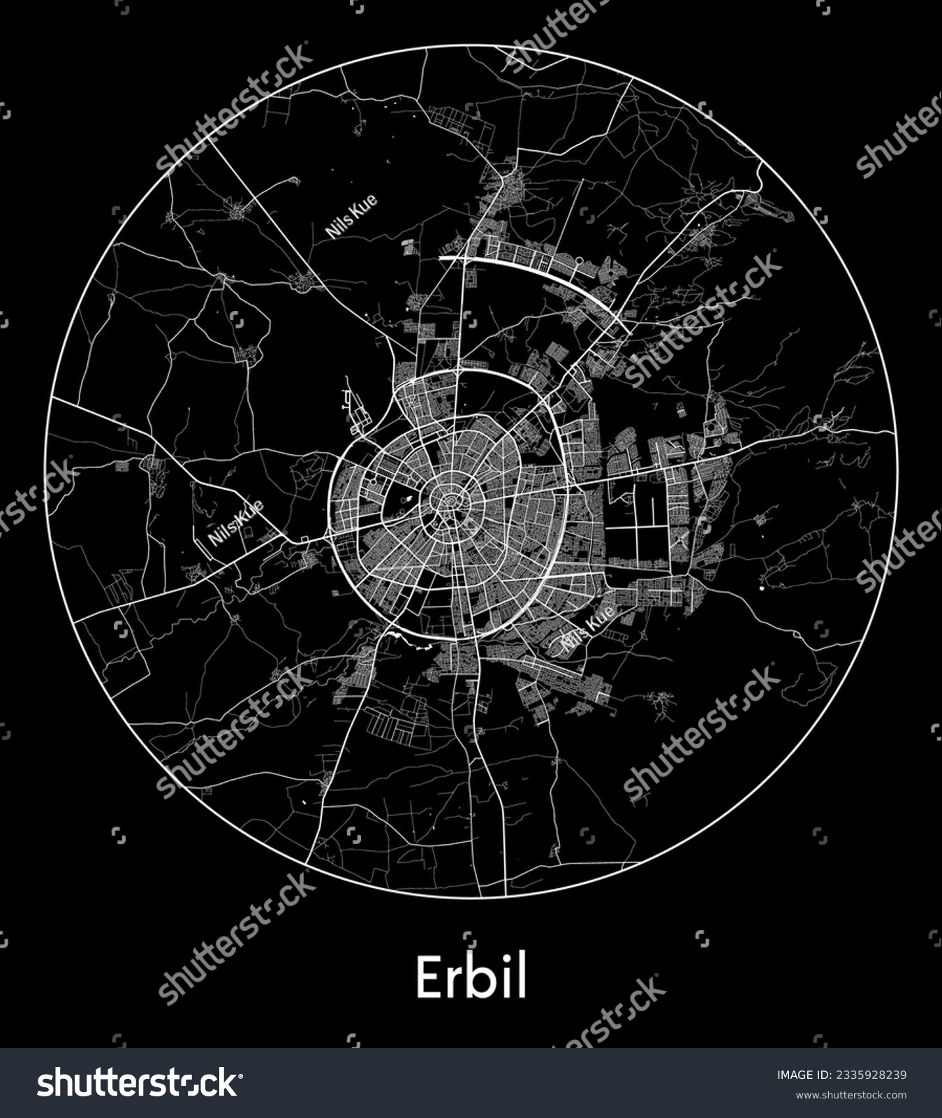 City Map Erbil Iraq Asia round Circle vector - Royalty Free Stock ...