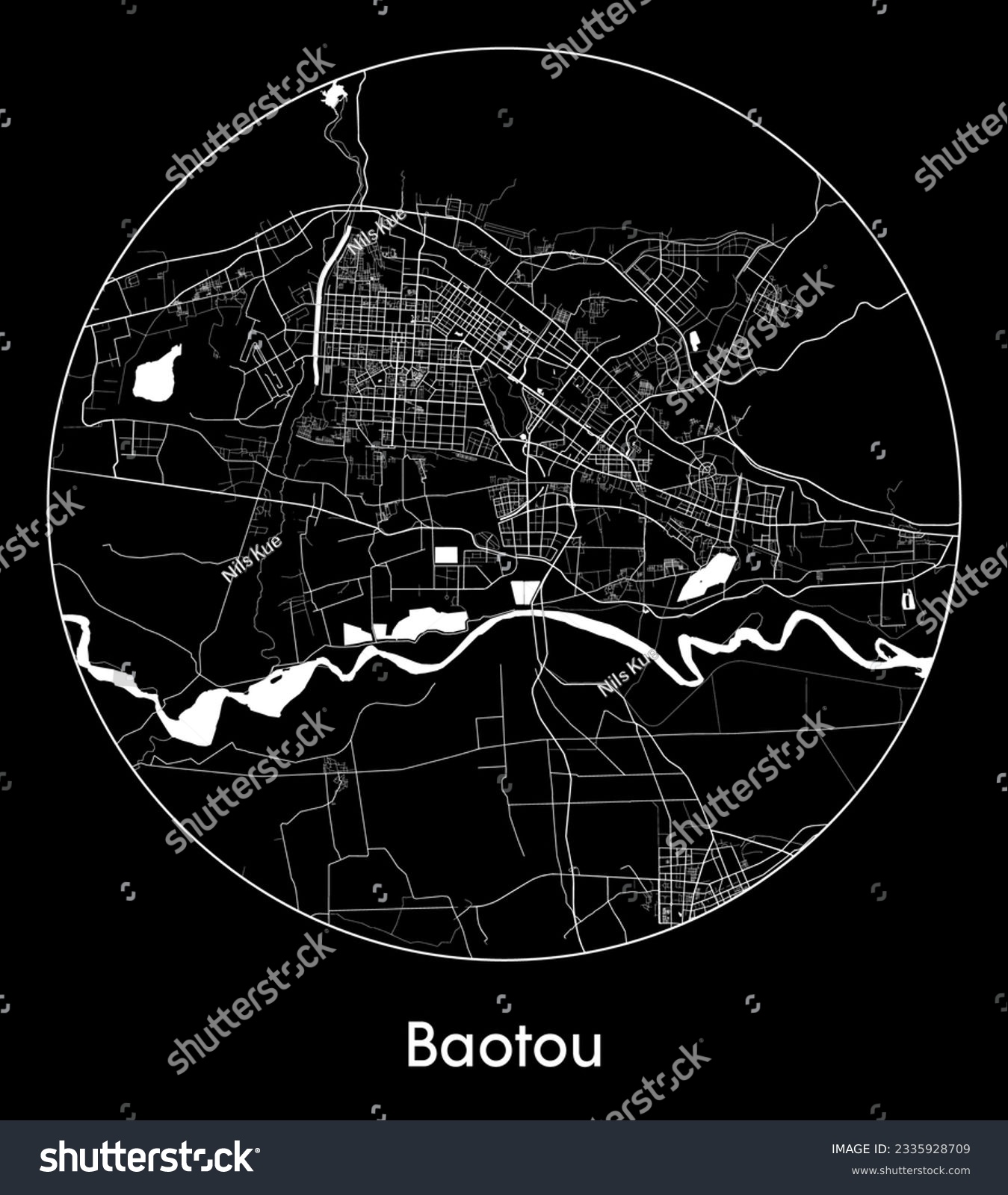 City Map Baotou China Asia Round Circle Vector - Royalty Free Stock 