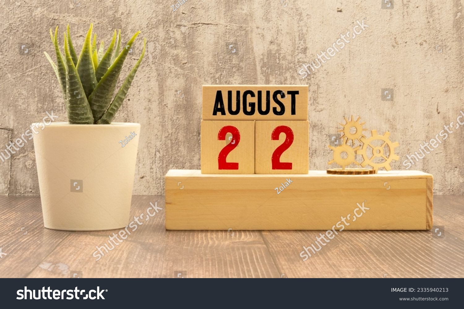 August 22nd. Image of august 22, calendar on yellow background with empty space for text. Summer time #2335940213