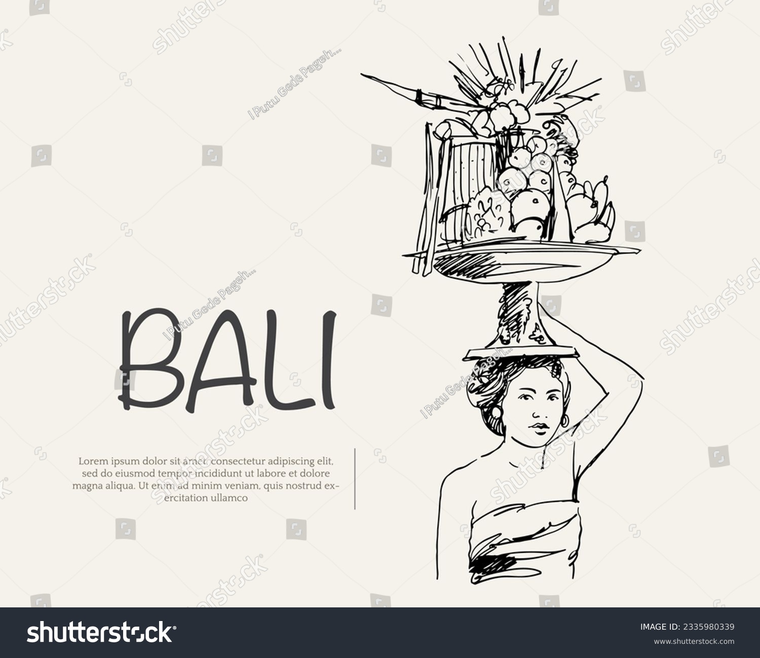 Bali Gebogan of sketch ink drawing. Ubud drawing Royalty Free Stock