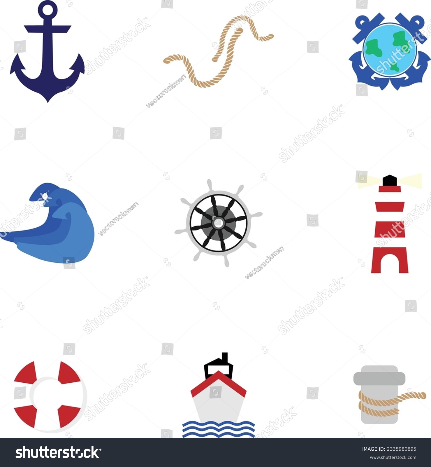 marine coast guard vector set icons adn symbols - Royalty Free Stock ...