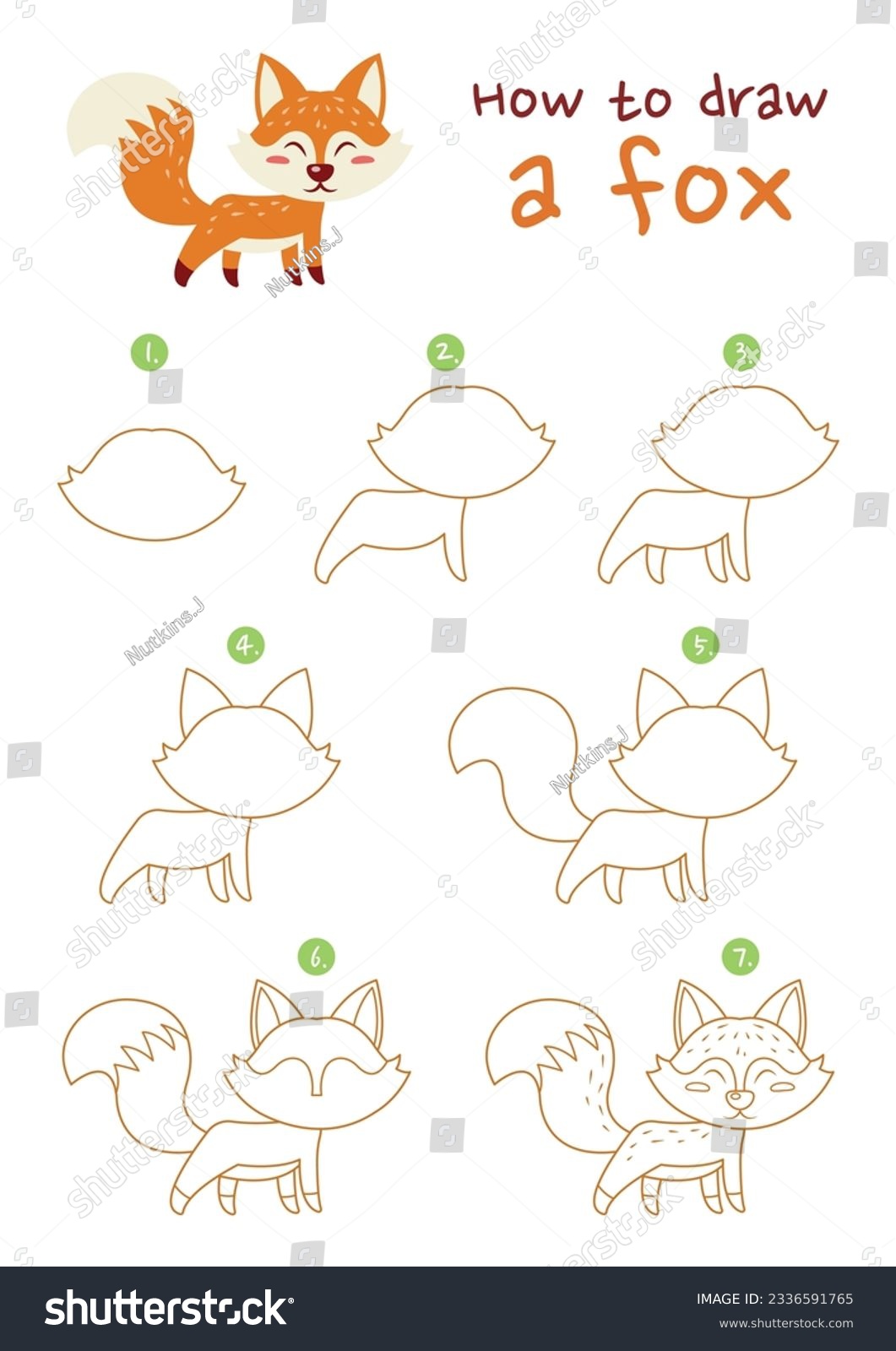 How to draw a fox vector illustration. Draw a - Royalty Free Stock ...