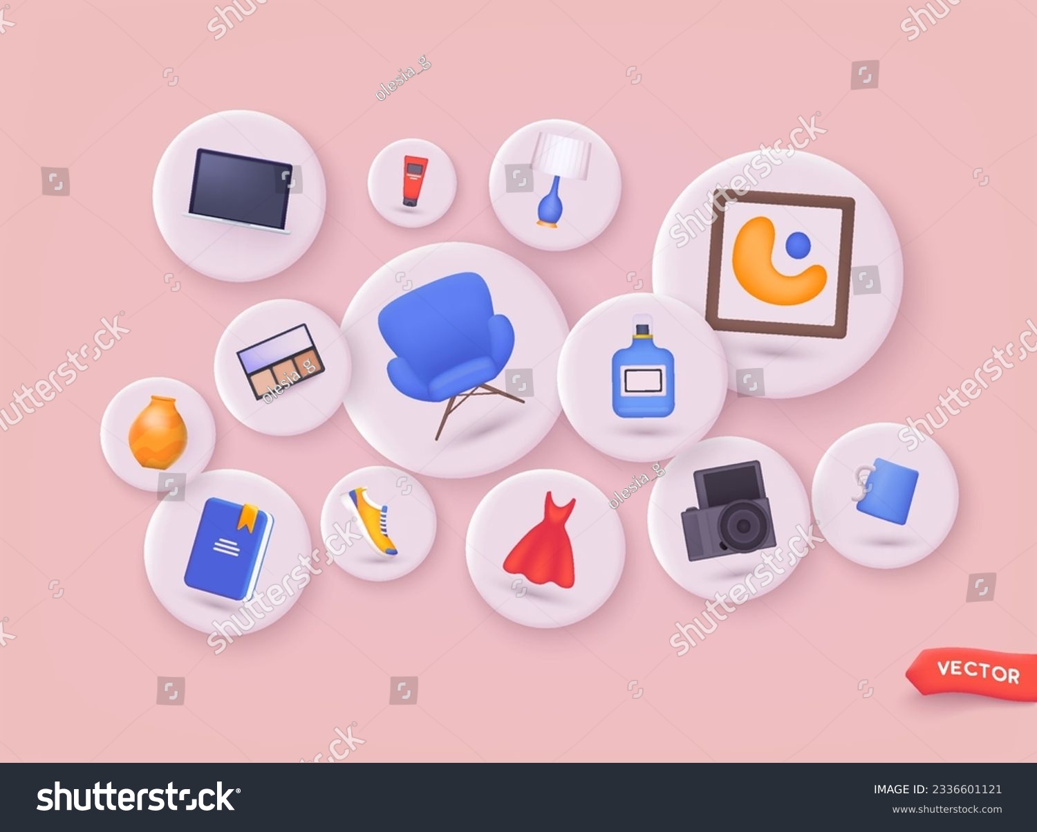 Background with shopping items. Online shopping on application and website concept, digital marketing online. 3D Web Vector Illustration. #2336601121
