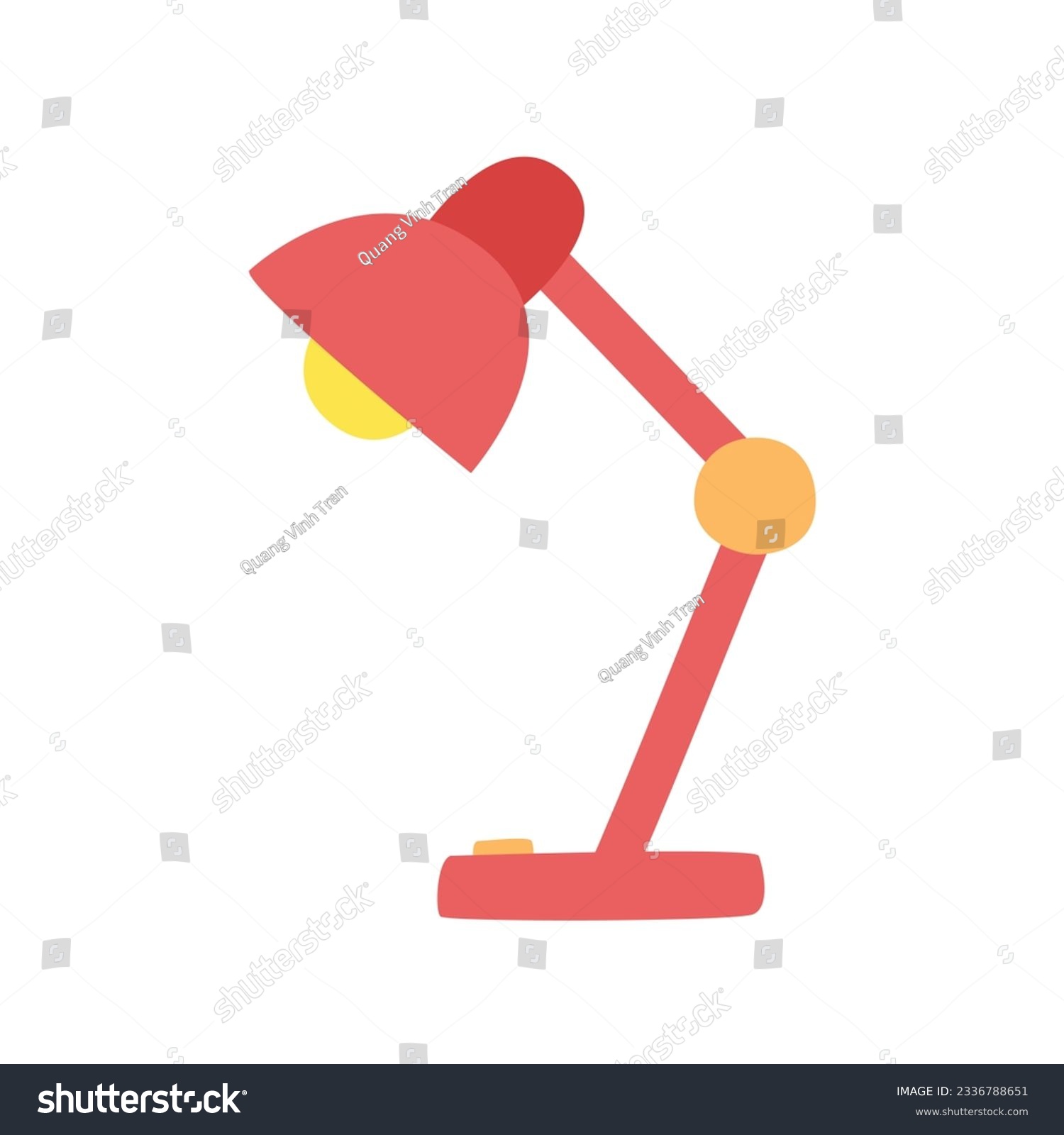 Desk lamp clipart. Simple red student desk lamp flat vector illustration clipart cartoon style, hand drawn doodle. Students, classroom, school supplies, back to school concept #2336788651