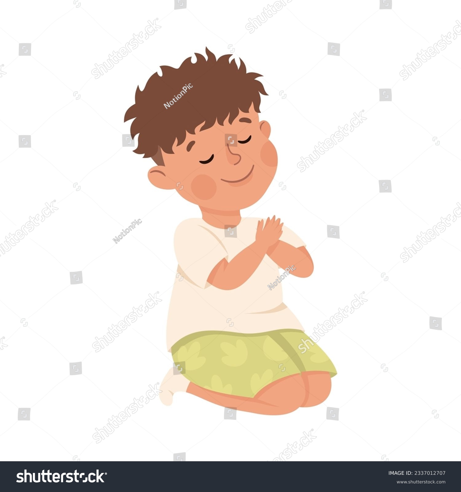 Little Boy Praying Sitting on the Floor with - Royalty Free Stock ...