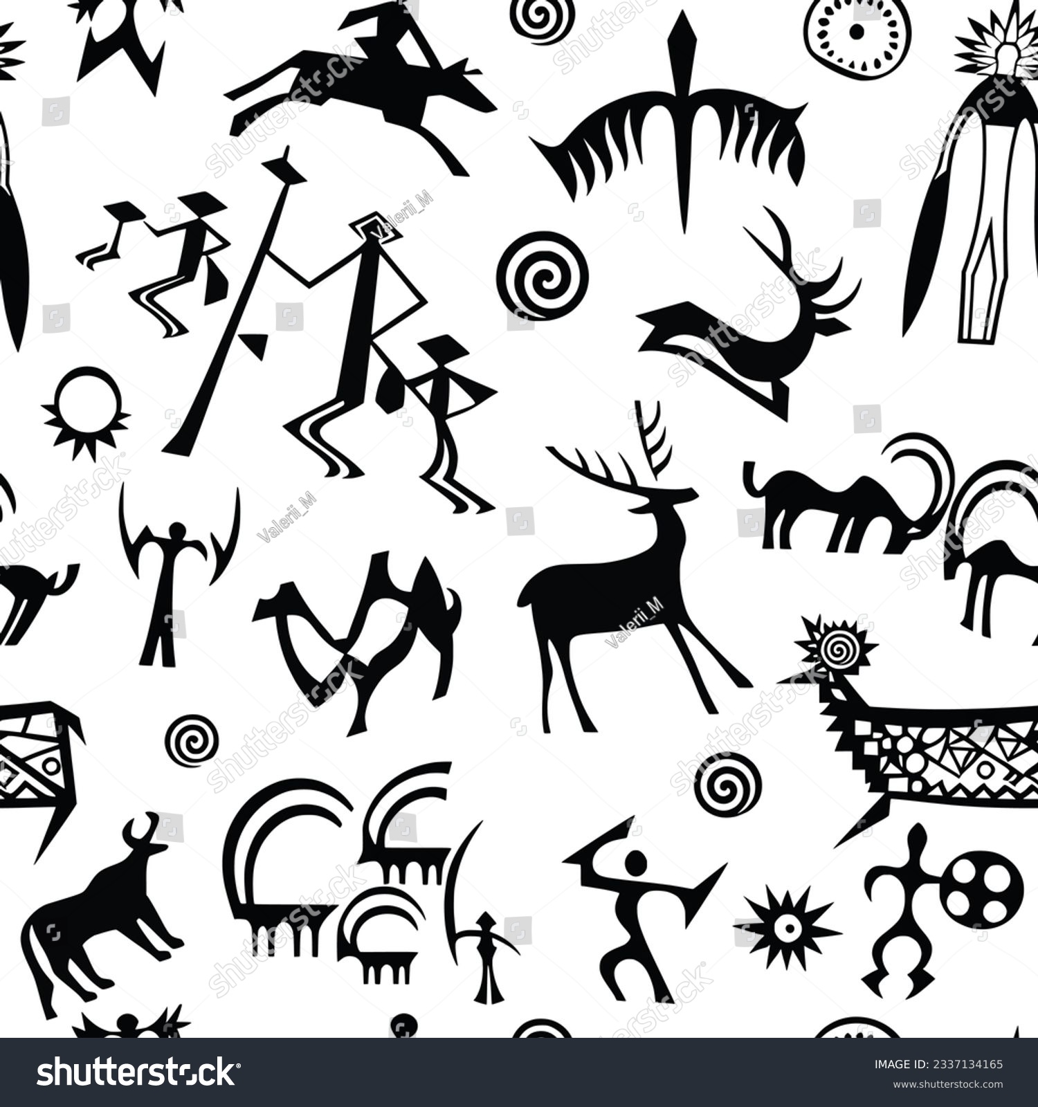 A series of petroglyphs, cave drawings, vector - Royalty Free Stock ...