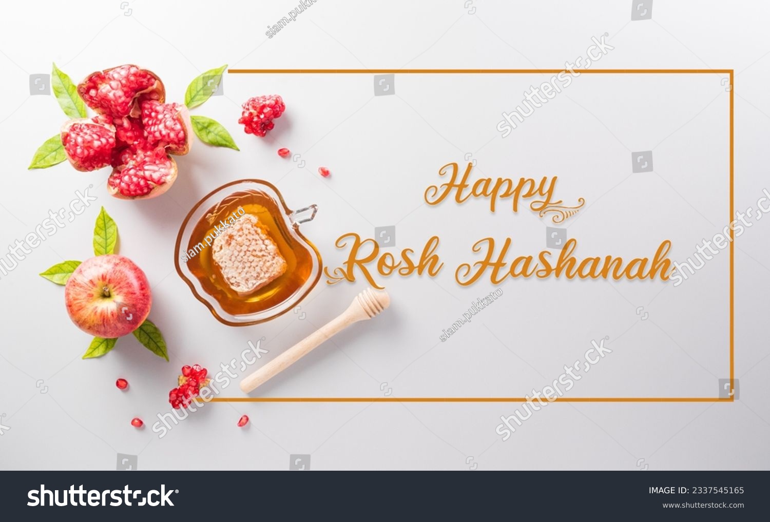 Rosh hashanah (jewish New Year holiday), Concept of traditional or religion symbols with the text on pastel background. #2337545165