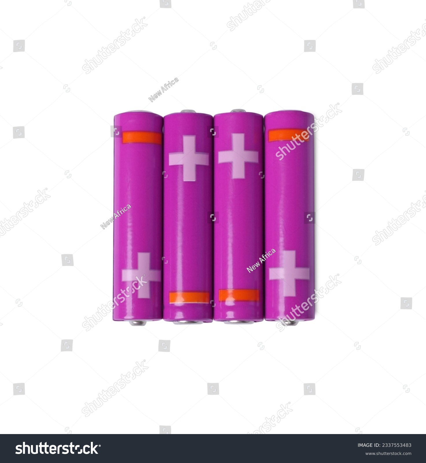 New AAA size batteries isolated on white, top view #2337553483