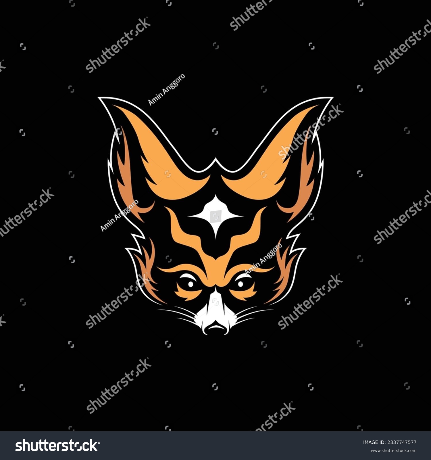 Fennec Fox Silhouette Vector, Retro Logo, - Royalty Free Stock Vector