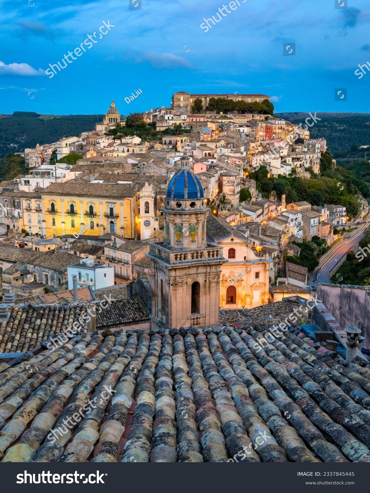View of Ragusa (Ragusa Ibla), UNESCO heritage town on Italian island of Sicily. View of the city in Ragusa Ibla, Province of Ragusa, Val di Noto, Sicily, Italy.  #2337845445