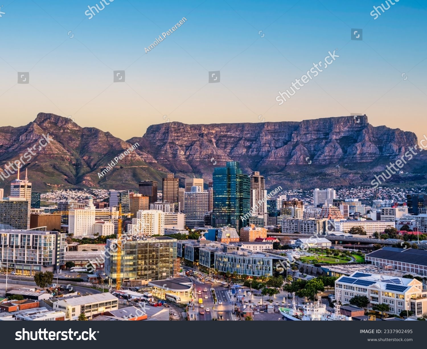 Cape Town city CBD and table mountain in the background during sunset, South Africa #2337902495
