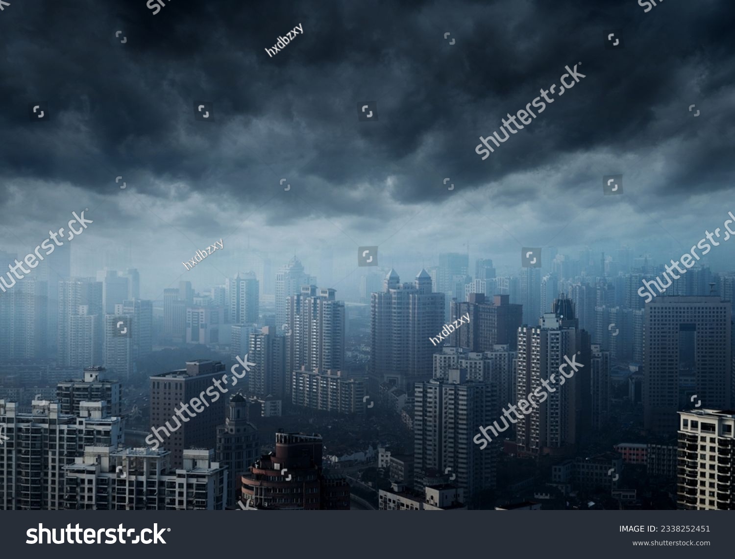 Dark stormy clouds over shanghai city #2338252451