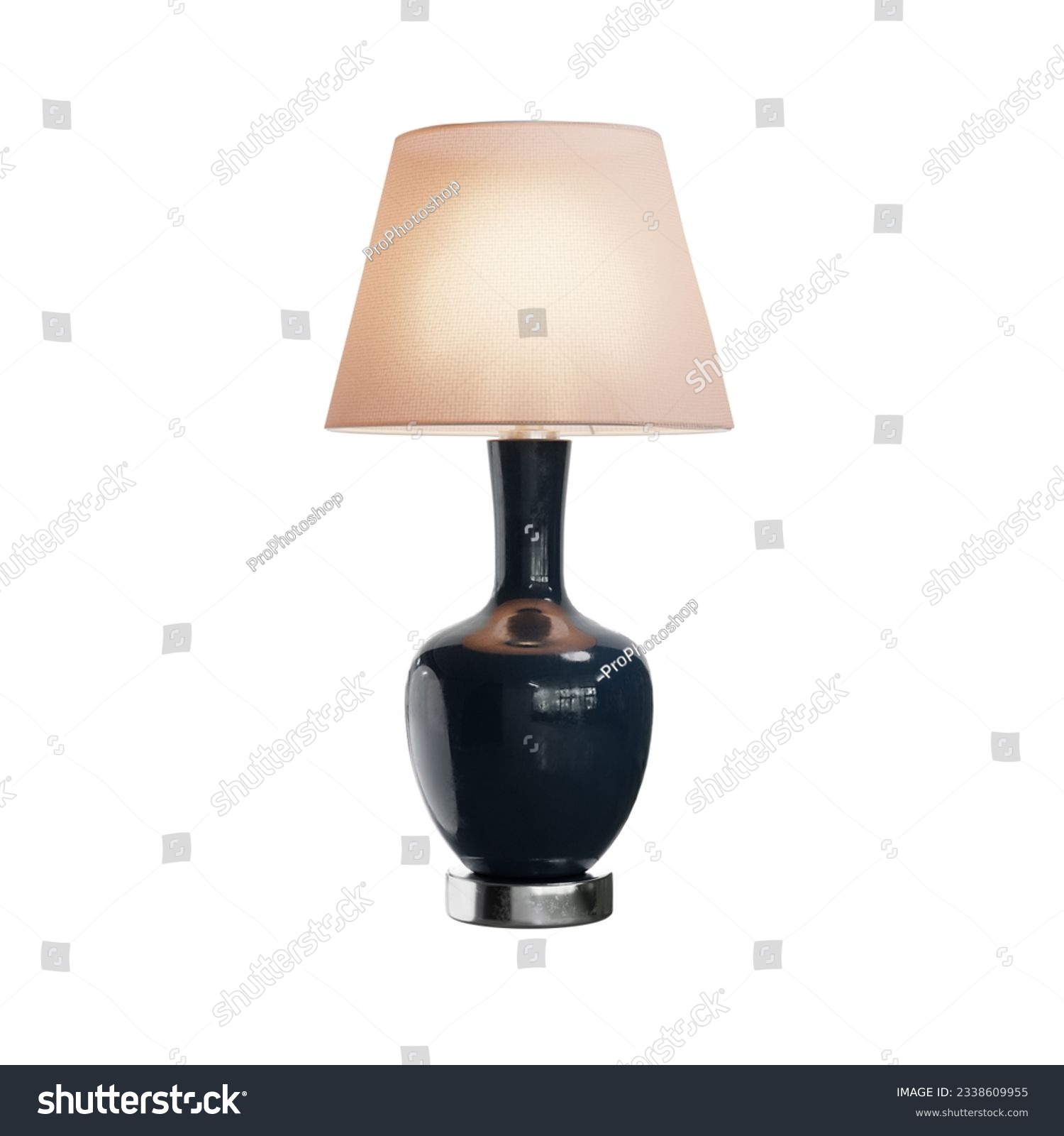A black lamp with a white shade isolated on white background a clipping path #2338609955